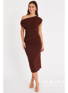 英国代购正品12.13 名品Boohoo 女装新款 设计中长款百搭连衣裙