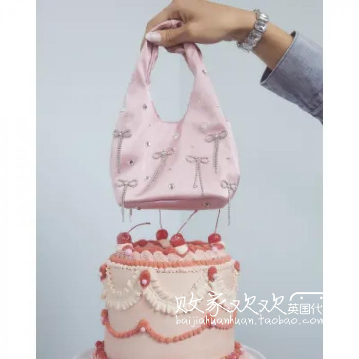 英国代购正品07.06 名品ER 女包新款 蝴蝶结流苏迷你粉色手提包