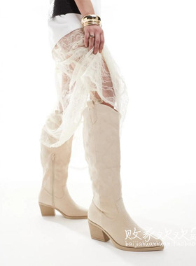 英国代购正品02.24 2025潮流导向 女鞋新款 时尚浅色舒适长筒靴子