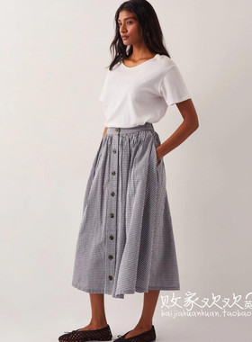 英国代购正品04.02 名品NEXT 女装新款 设计单排扣格子半身裙