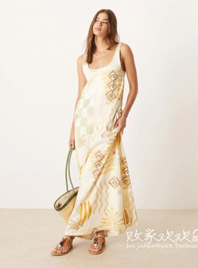 英国代购正品07.02 2025潮流导向 女装新款 时尚印花长款连衣裙