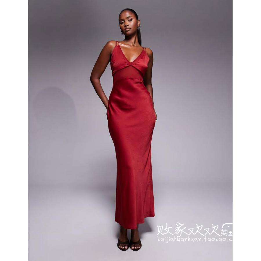 英国代购正品10.08 2025潮流导向 女装新款 设计缎面长款连衣裙