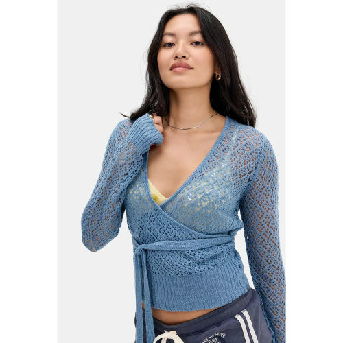 英国代购正品08.22 名品UO 女装新款 系结镂空针织长袖上衣