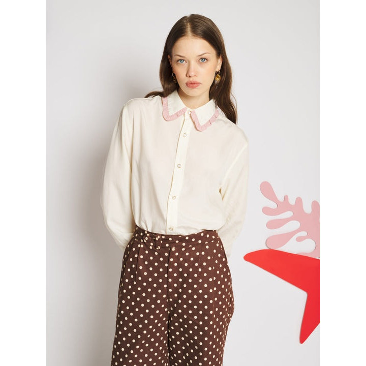 英国代购正品07.19 名品SJ 女装新款 时尚花边领长袖舒适百搭衬衫
