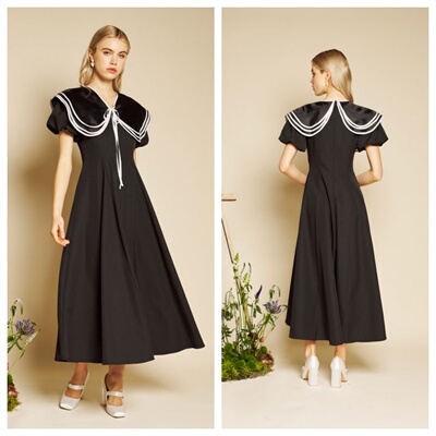 英国代购正品03.28 名品SJ 女装新款 大翻领设计束腰长款连衣裙