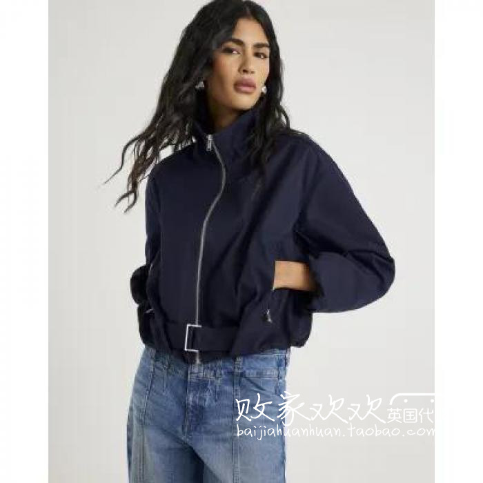 英国代购正品11.17 名品ER 女装新款 潮牌拉链深色短款舒适外套