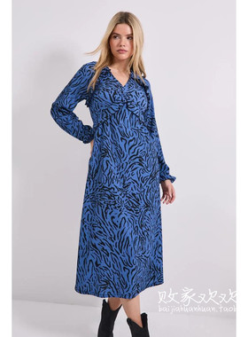 英国代购正品12.13 名品Boohoo 女装新款 设计斑马纹长款连衣裙