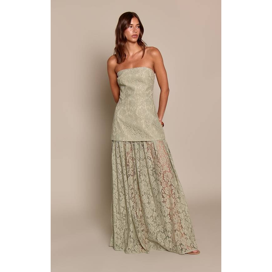 英国代购正品07.01 名品PL 女装新款 时尚抹胸蕾丝花长款连衣裙