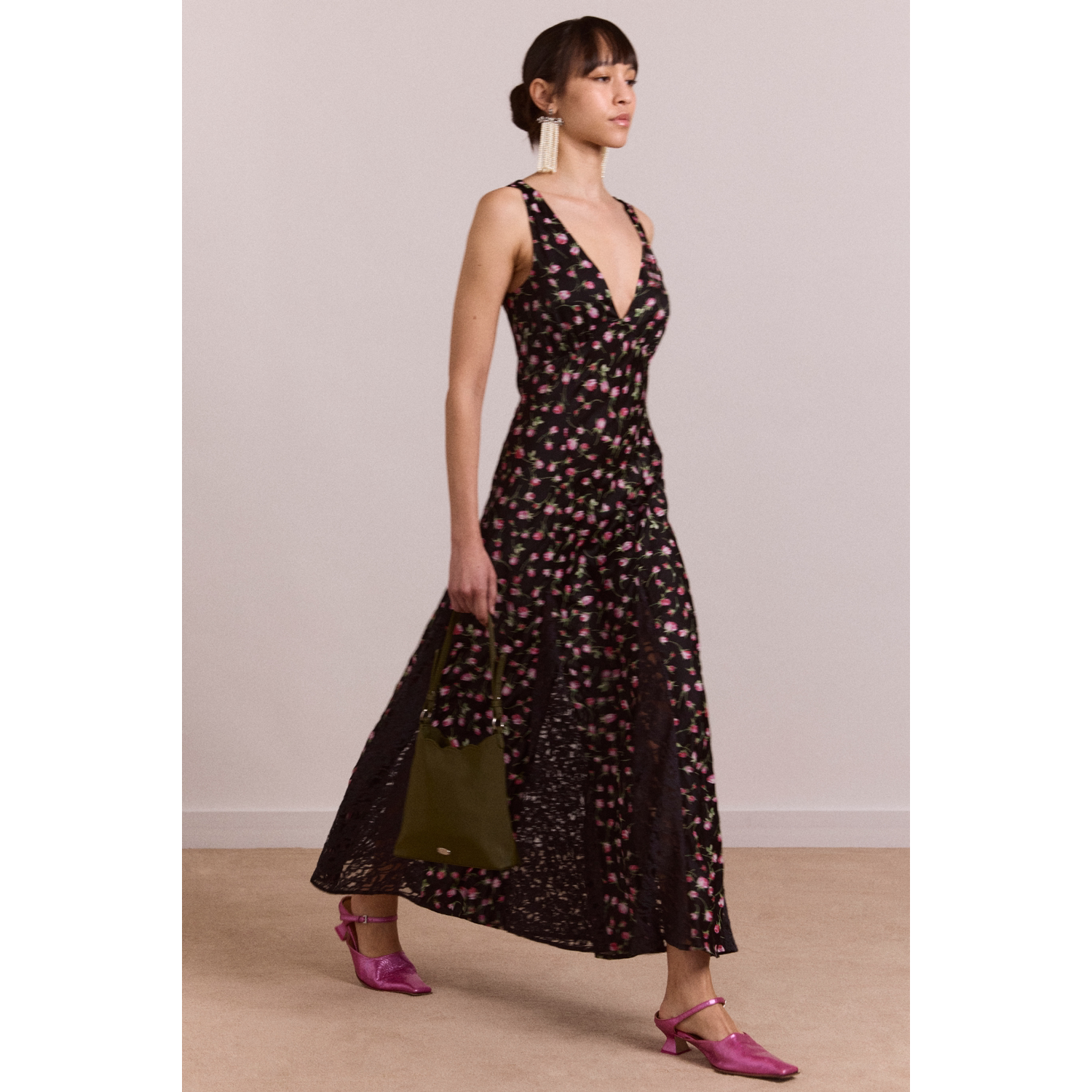 英国代购正品04.23 名品DM 女装新款 甜美碎花长款设计百搭连衣裙
