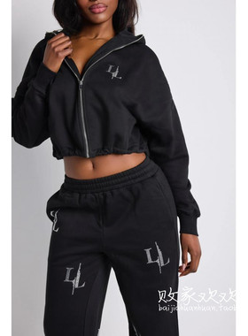 英国代购正品12.13 名品Boohoo 女装新款休闲连帽深色开衫卫衣