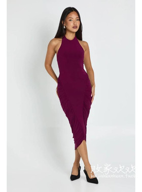 英国代购正品12.12 名品Boohoo 女装新款 设计修身长款百搭连衣裙