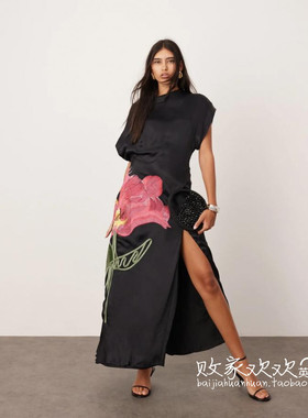 英国代购正品03.06 2025潮流导向 女装新款 设计花朵长款连衣裙