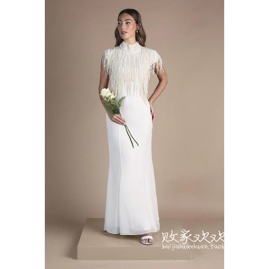英国代购正品12.12 名品Boohoo 女装新款 时尚设计流苏长款连衣裙
