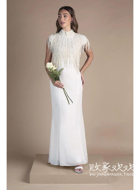 英国代购正品12.12 名品Boohoo 女装新款 时尚设计流苏长款连衣裙