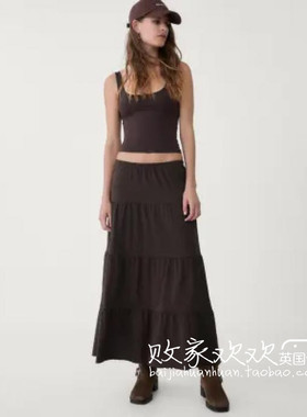 英国代购正品07.03 2025潮流导向 女装新款 休闲深色长款半身裙