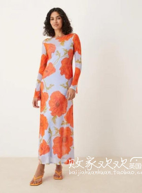 英国代购正品07.02 2025潮流导向 女装新款 时尚印花长款连衣裙