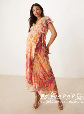 英国代购正品07.07 2025潮流导向 女装新款 时尚印花孕妇连衣长裙