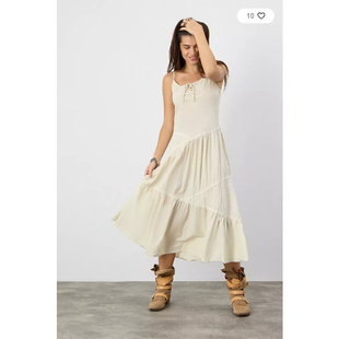 英国代购正品03.04 名品UO 女装新款 浅色吊带长款百搭连衣裙