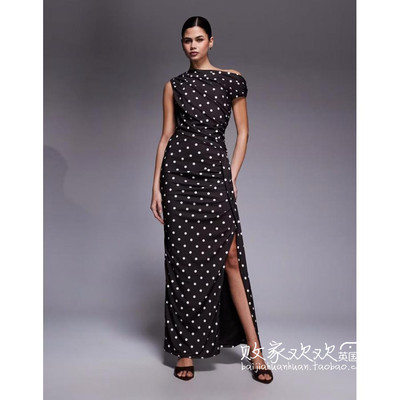 英国代购正品12.07 2025潮流导向 女装新款 设计波点开叉连衣长裙