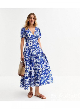 英国代购正品03.24 名品NL 女装新款 时尚印花长款百搭连衣裙