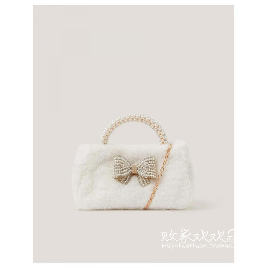 英国代购正品10.02 名品Monsoon 女童新款 珍珠蝴蝶结毛绒手提包