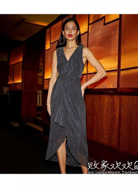 英国代购正品11.13 名品NL 女装新款 时尚银灰色开叉长款连衣裙