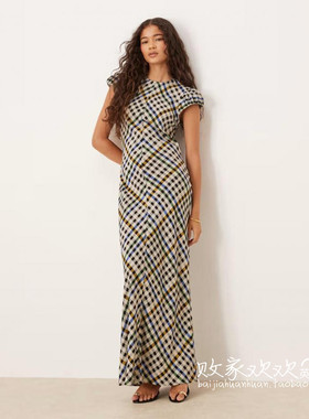 英国代购正品08.01 2025潮流导向 女装新款 时尚菱格长款连衣裙