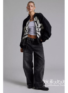 英国代购正品04.01 名品UO 女装新款 花朵拉链针织开衫运动衫