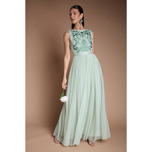 英国代购正品07.25 名品DP 女装新款 气质刺绣花薄纱礼服款连衣裙