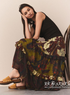 英国代购正品07.09 名品NEXT 女装新款 时尚印花长款百搭半身裙