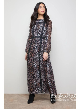英国代购正品12.12 名品Boohoo 女装新款 设计豹纹长款百搭连衣裙