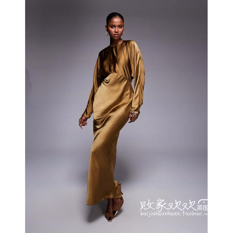 英国代购正品11.23 2025潮流导向 女装新款 设计缎面长款连衣裙