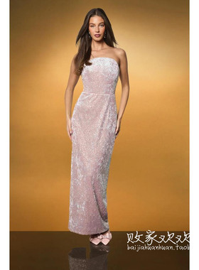 英国代购正品12.12 名品Boohoo 女装新款 抹胸闪亮礼服款连衣裙