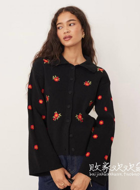 英国代购正品08.15 2025潮流导向 女装新款 刺绣花针织深色小衫