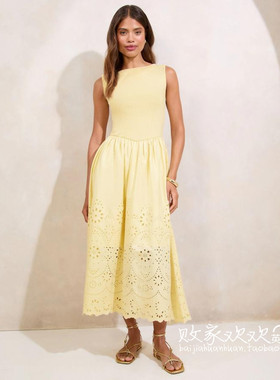 英国代购正品07.03 名品NEXT 女装新款 无袖镂空花长款百搭连衣裙