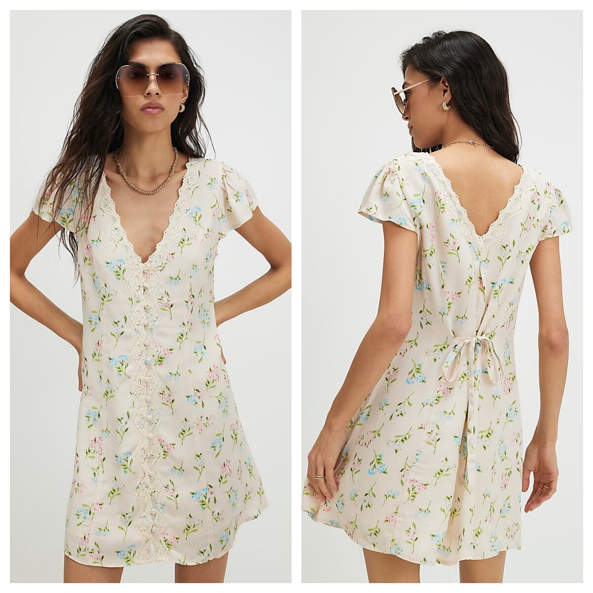 英国代购正品08.01 名品ER 女装新款 时尚蕾丝边碎花迷人连衣裙