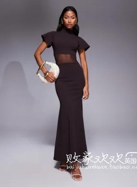 英国代购正品07.07 2025潮流导向 女装新款 设计透视露腰连衣长裙