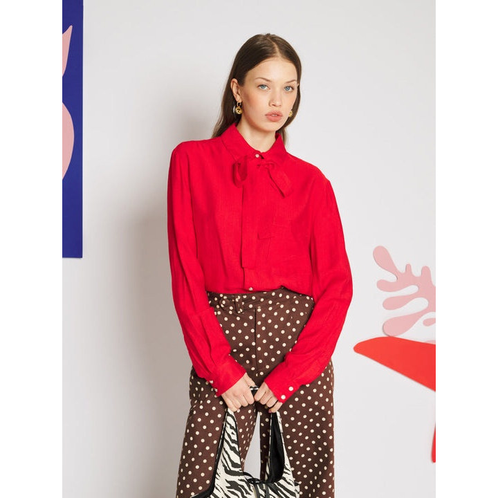 英国代购正品07.19 名品SJ 女装新款 翻领蝴蝶结长袖舒适百搭衬衫
