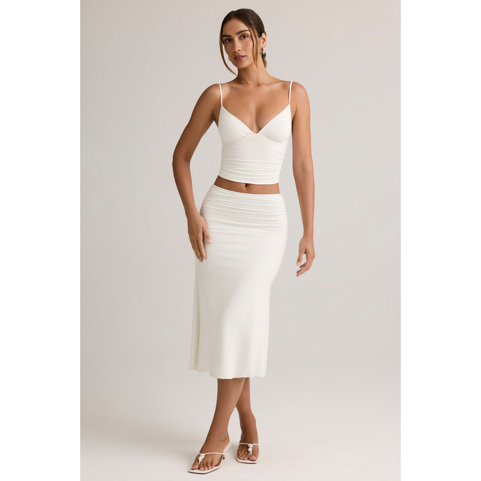 英国代购正品09.10 名品ohpolly 女装新款 浅色中长款百搭半身裙