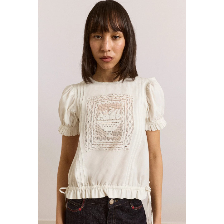 英国代购正品08.17 名品DM 女装新款 蕾丝图案短袖舒适百搭T恤