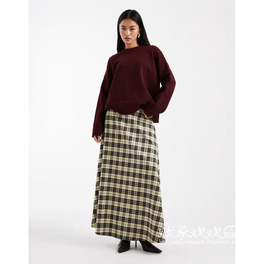 英国代购正品12.08 2025潮流导向 女装新款 设计格子长款半身裙