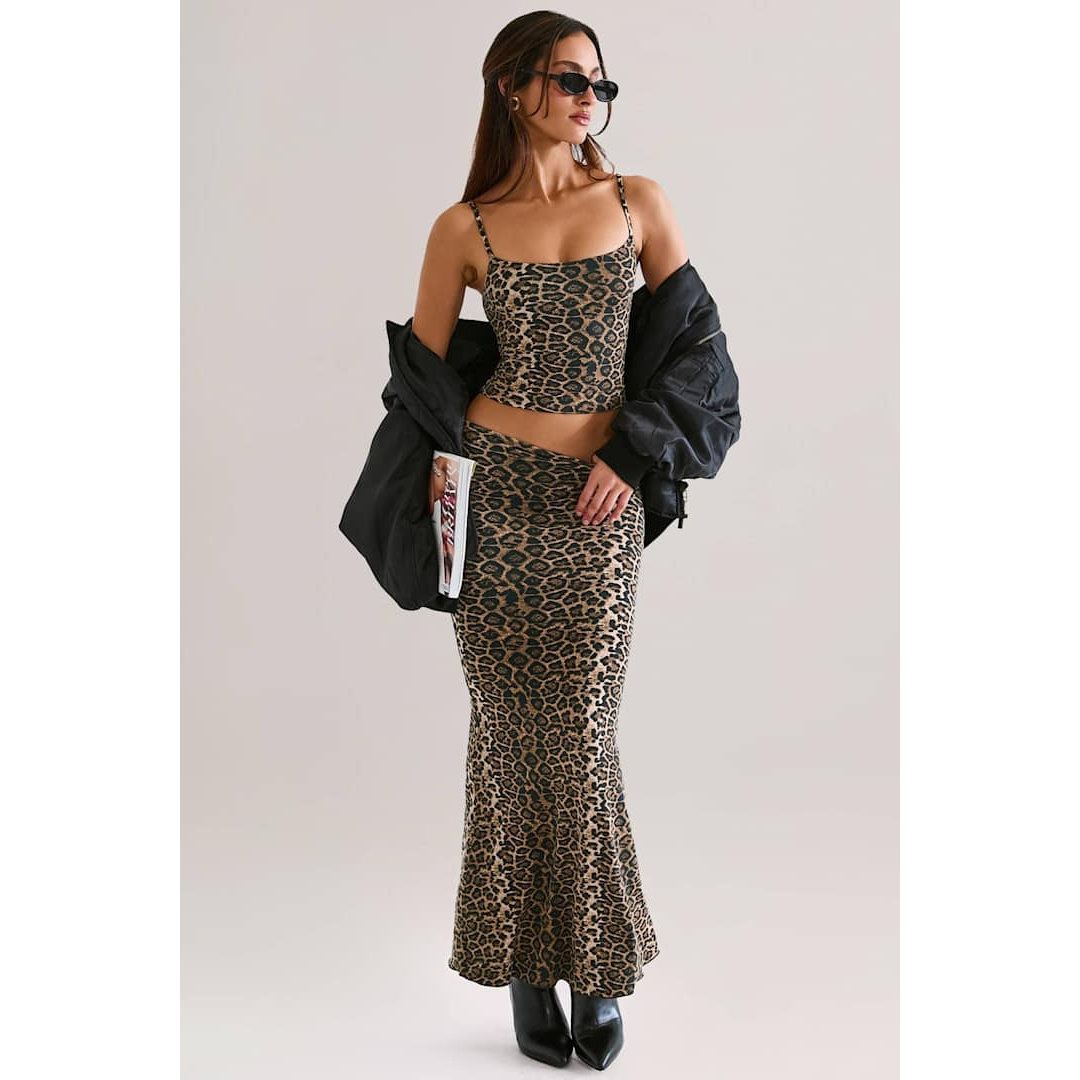 英国代购正品05.16 名品ohpolly 女装新款 时尚豹纹长款半身裙