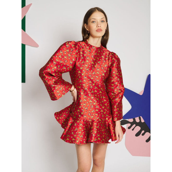 英国代购正品07.19 名品SJ 女装新款 高级碎花荷叶裙摆连衣裙