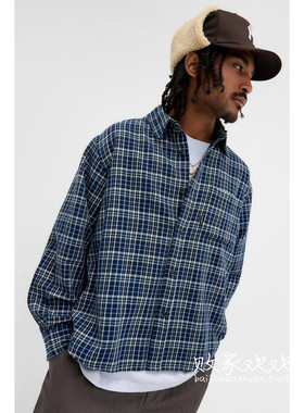 英国代购正品12.06 名品UO 男装新款 休闲翻领格子长袖舒适衬衫