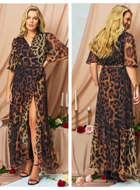 英国代购正品01.22 2026潮流导向 女装新款 设计豹纹开叉连衣裙