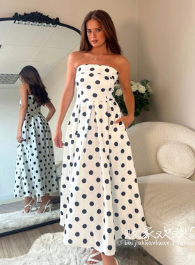 英国代购正品07.03 2025潮流导向 女装新款 抹胸波点长款连衣裙