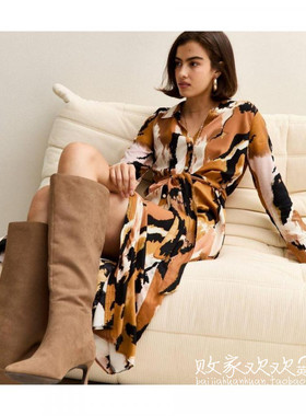 英国代购正品08.26 名品NL 女装新款 翻领印花长款百搭连衣裙