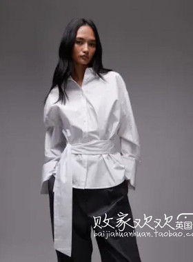 英国代购正品07.08 2025潮流导向 女装新款 衬衫系腰带长袖衬衫
