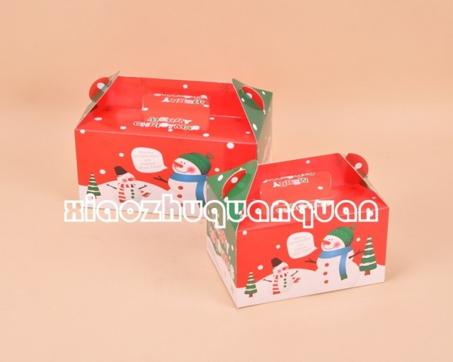 小猪圈圈烘焙坊 烘焙包装盒红绿雪人手提蛋糕盒大号西点盒饼干盒