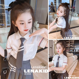 女童学院风套装裙夏新款王心凌同款JK制服两件套百褶连衣裙子洋气